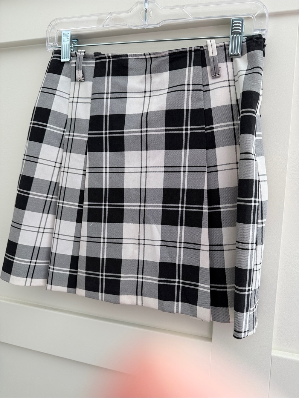 Rinascimento Black & White Plaid Pleated Mini Skirt